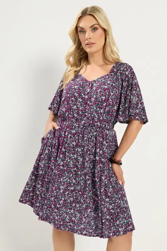 Ditsy Floral Smock Mini Dress - Yours