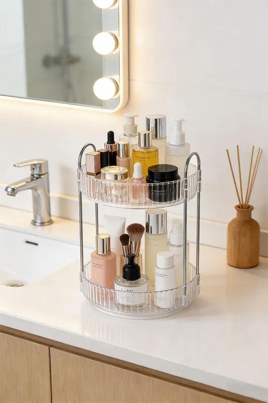 Multifunctional Tabletop Rotating 2-Tier Cosmetic Storage Organizer