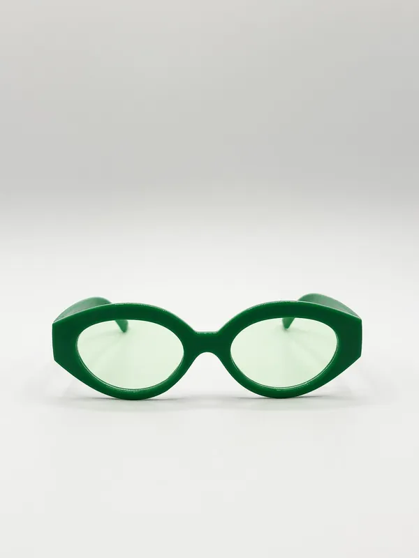 Retro Small Oval Sunglasses Green - SVNX