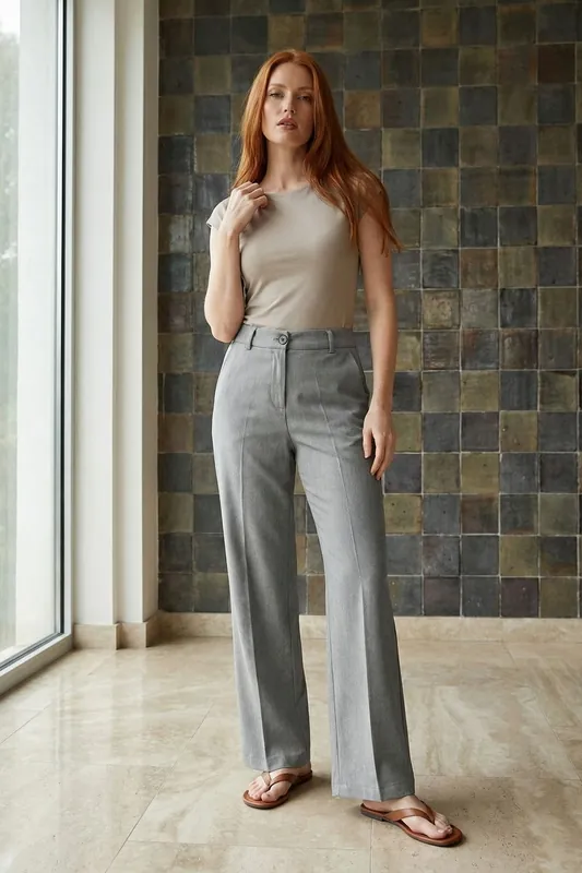 Tailored Mid Waist Straight Leg Trousers - MyFashion