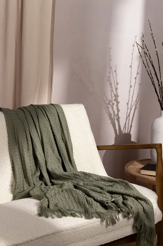 Abel Fringed Waffle Textured Throw - Yard
