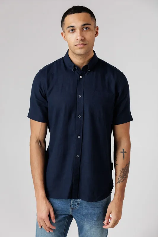 Linen Blend Short Sleeve Chest Pocket Shirt - French Connection
