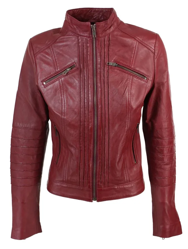 Leather Biker Slim Fit Jacket With Nehru Collar - TruClothing