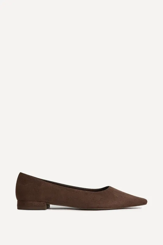 Focus Brown Faux Suede Pointed Toe Ballet Flats - Linzi
