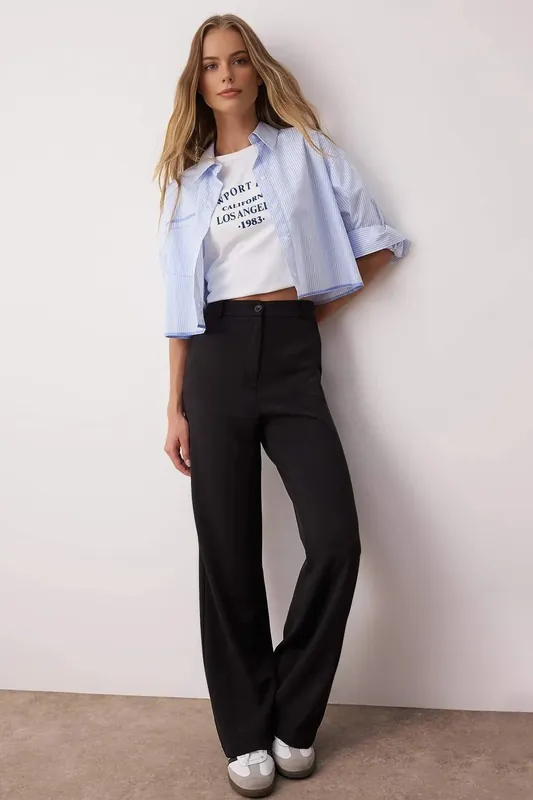 High Waist Tailored Wide Leg Woven Trousers - WOVCOR