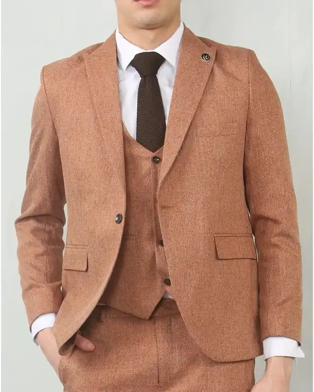 3 Piece Suit Tailored Fit Wedding Prom Formal Textured - TruClothing