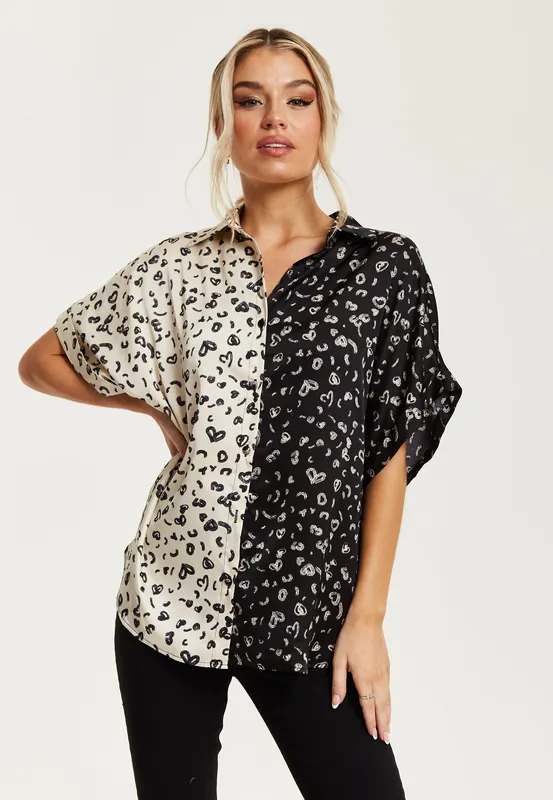 Khaki Animal Print Shirt With Short Sleeves - Liquorish