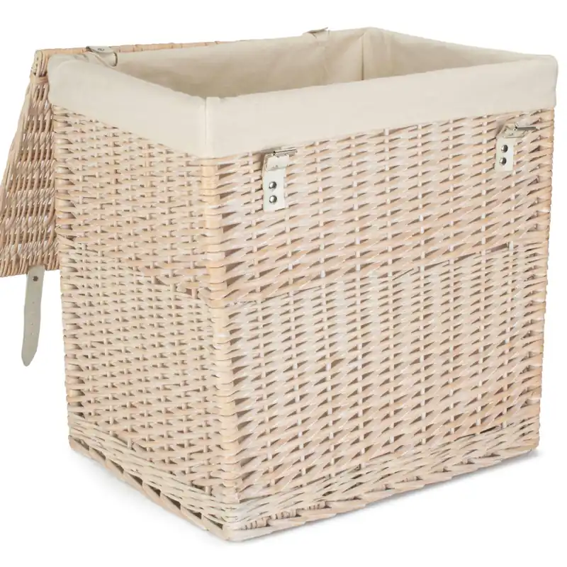 Cotton Lined Boutique White Wash Laundry Basket - Red Hamper