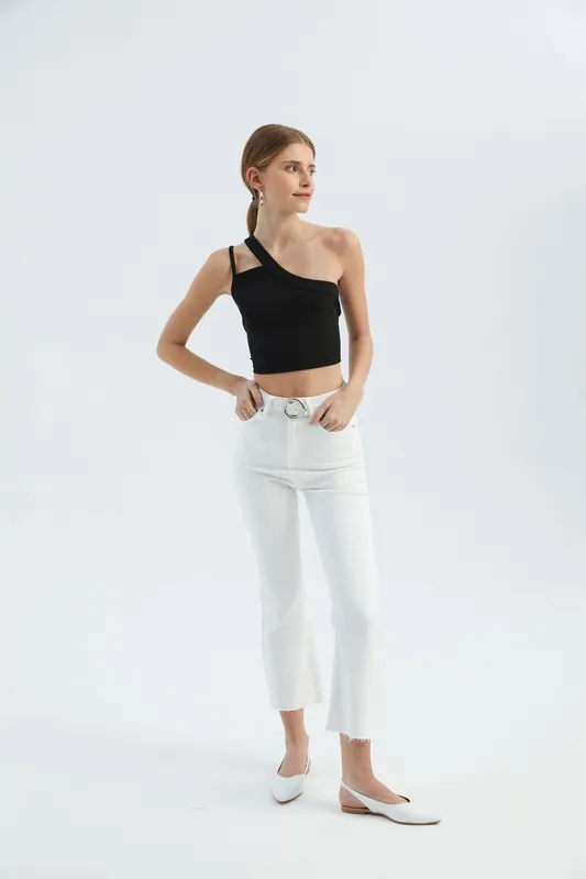 One Shoulder Cut Out Crop Top - Hiccup