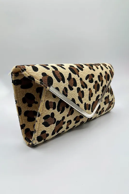 Leopard Clutch Bag in Light Beige - SVNX