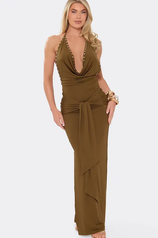 Wrap Strappy Studded Maxi Dress - EGO