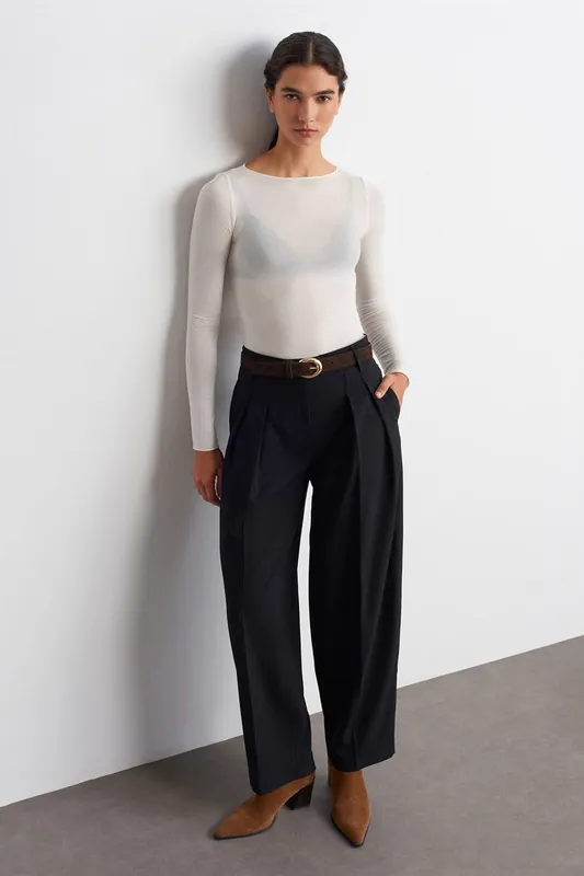 High-Waist Wide-Leg Pleated Trousers