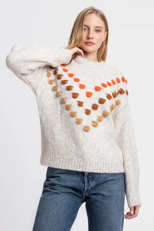 Dot Embroidered Crew Neck Sweater - Hiccup