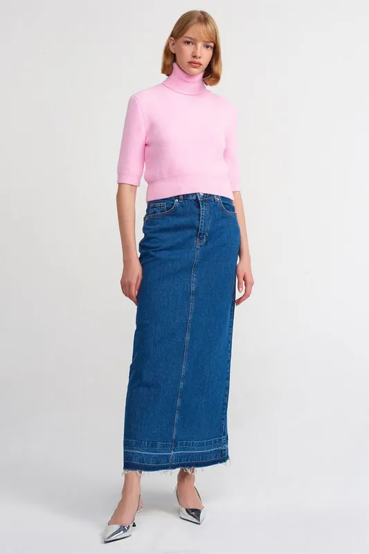 High-Waist Straight Maxi Denim Skirt