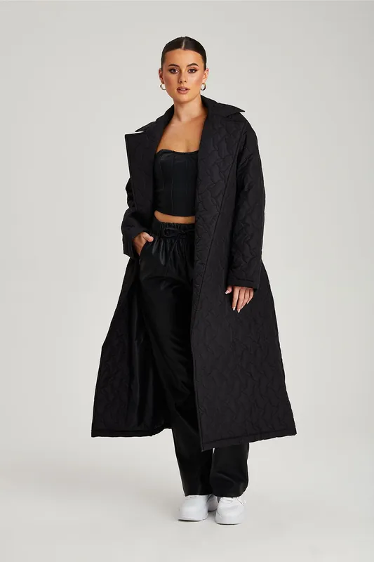 Longline Quilted Belted Jacket - Urban Bliss