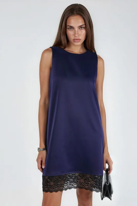 Satin Mini Dress with Lace Detail - Hiccup