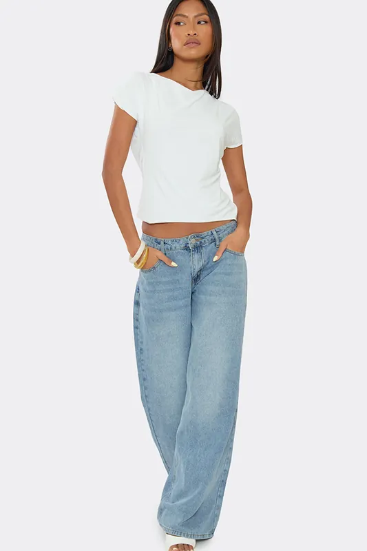 Short Sleeve Cowl Neck Cowl Back Slinky Top - EGO