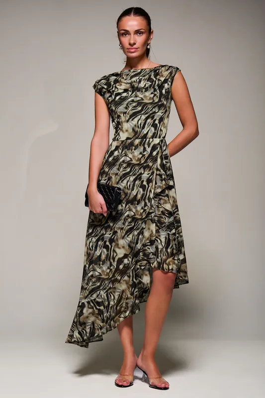 Asymmetrical Draped Mesh Midaxi Dress - Jolie Moi