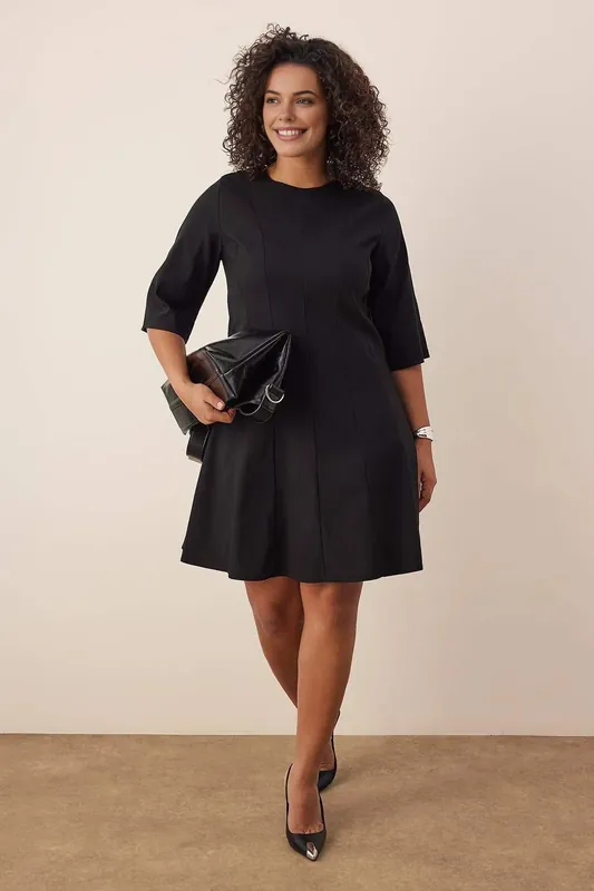 Round Neck Panelled A-Line Mini Dress with Seam Detail