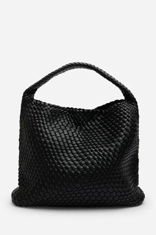 'Stone' Weave Detail Faux Leather Shoulder Bag - Where's That From