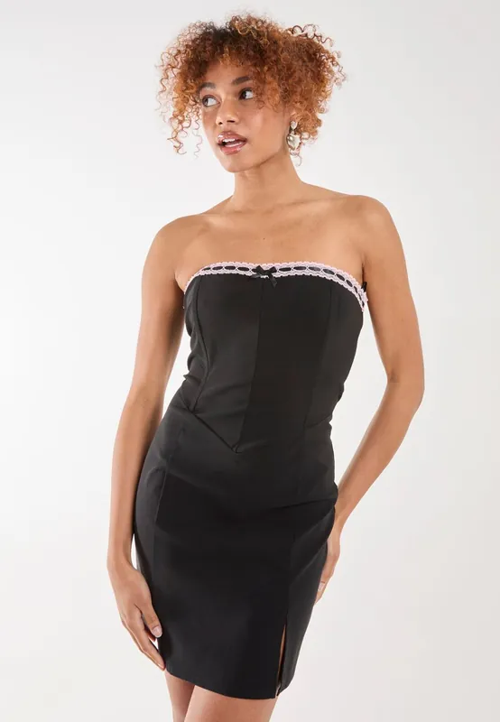 Bow Detail Corset Strapless Dress - Pink Vanilla