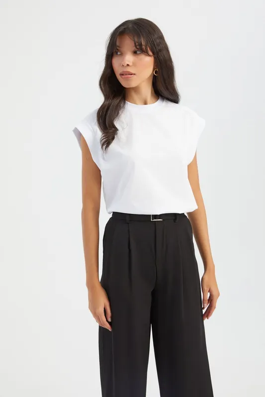 Crew Neck Padded Shoulder Casual T-shirt
