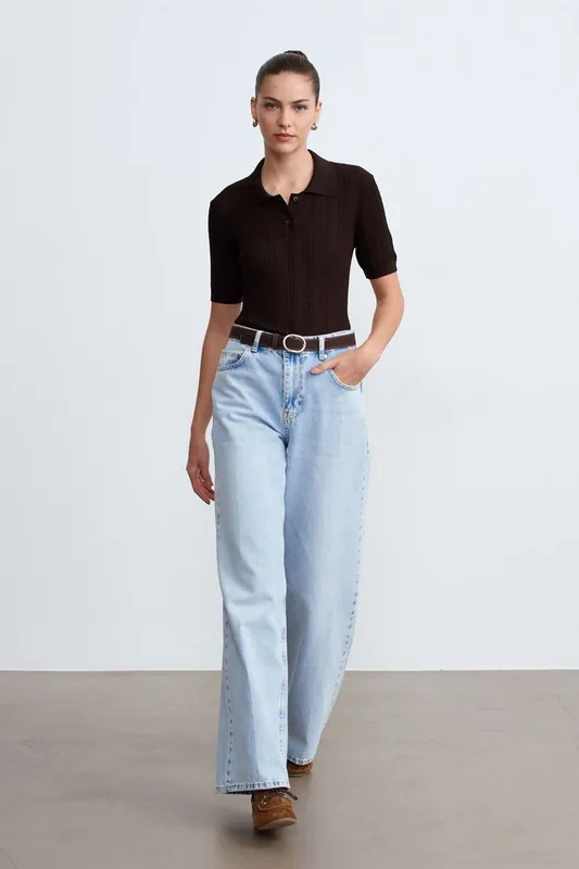 High Waist Wide Leg Cotton Denim Jeans - Dilvin