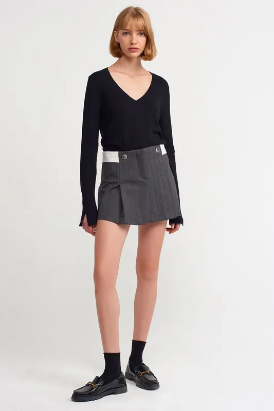 High-Waist Pleated Mini Skirt With Belt