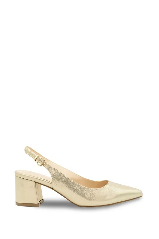 Wide Fit 'Flynn' Mid Block Heel Sling Back Court Shoes - Paradox London