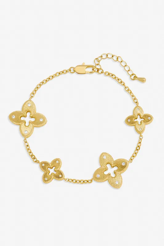 Gold Plated Textured Crystal Clover Bracelet - Jon Richard