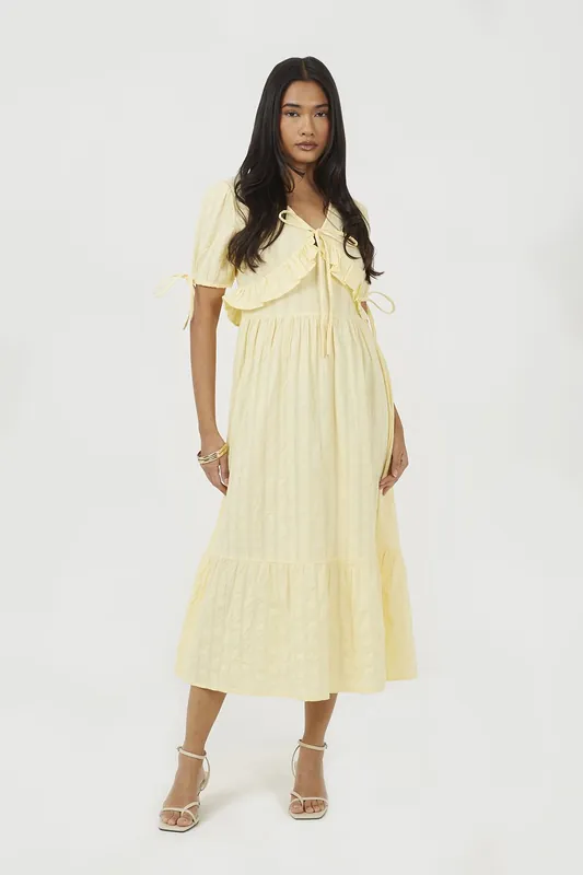 Puff Sleeve Maxi Dress With Tie And Ruffle Details - Brave Soul