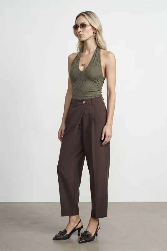 High-Waist Wide-Leg Crepe Trousers