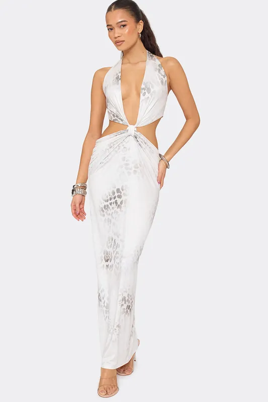 Sleeveless Cut Out Leopard Print Maxi Dress - EGO