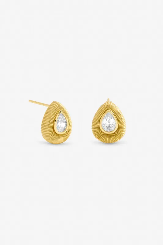 Gold Plated and Crystal Tear Drop Stud Earrings - Jon Richard