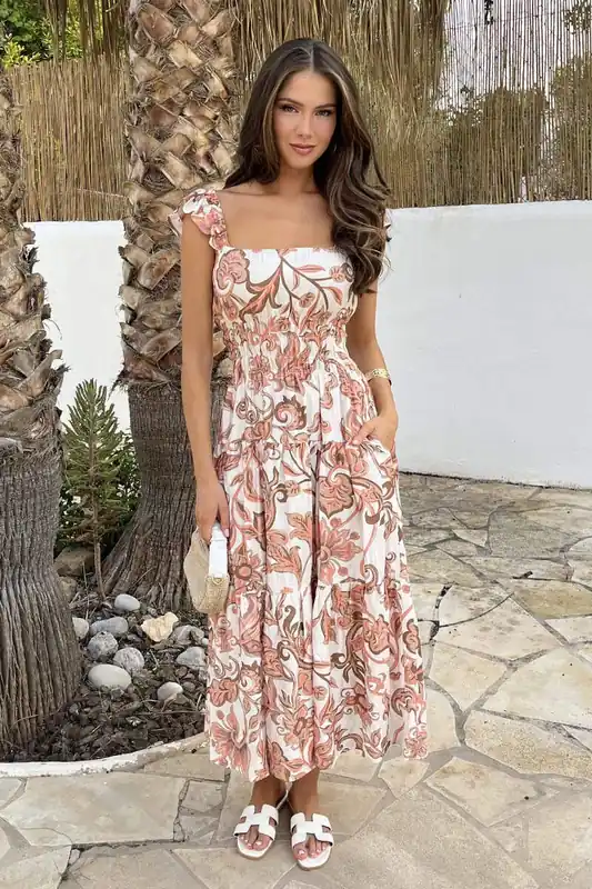 Multi Boho Floral Print Frill Strap Smock Midi Dress - AX Paris