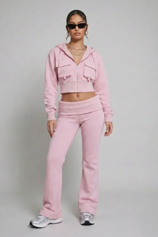 Hooded Top and Fold Over Waist Trouser Fleece Co-ord Set