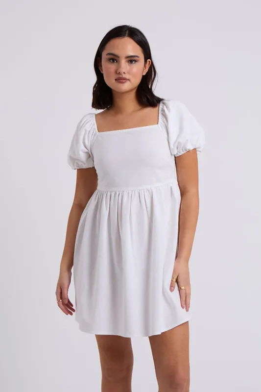 Linen Blend Lace Up Mini Smock Dress - Urban Bliss