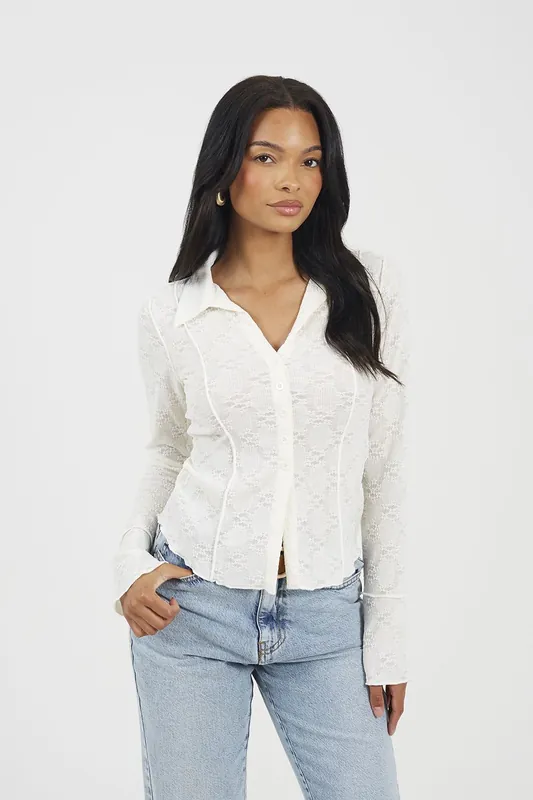 Long Sleeve Collared Textured Jersey Top - Brave Soul