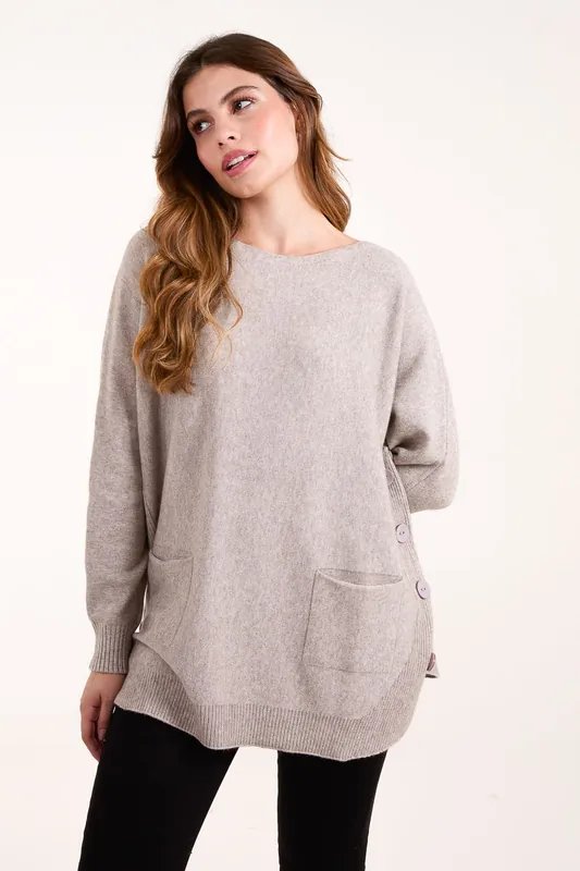 Pocket Slash Neck Jumper - Blue Vanilla