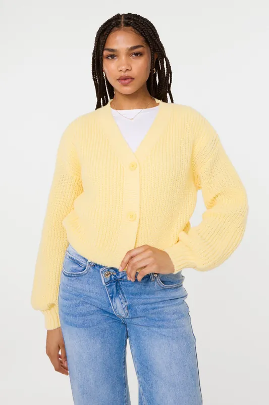 Lemon Cropped Button Cardigan - Pink Vanilla
