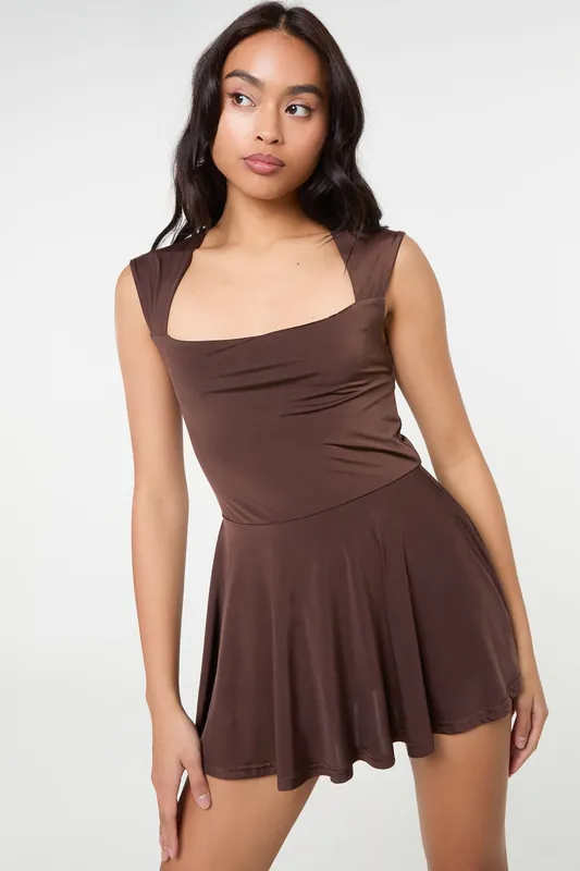 Brown Slinky Open Back Mini Flippy Playsuit - Pink Vanilla