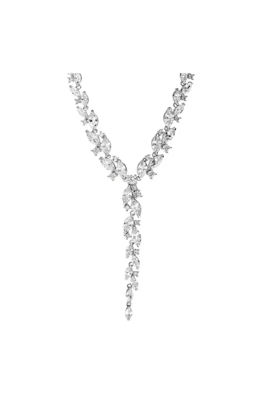 Rhodium And Cubic Zirconia Mixed Stone Bridal Necklace - Jon Richard