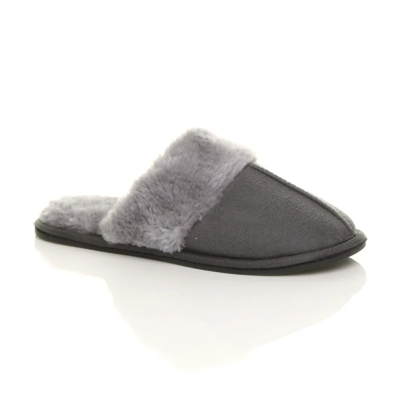 Flat Heel Faux Fur Lined Mules Slippers - AJVANI