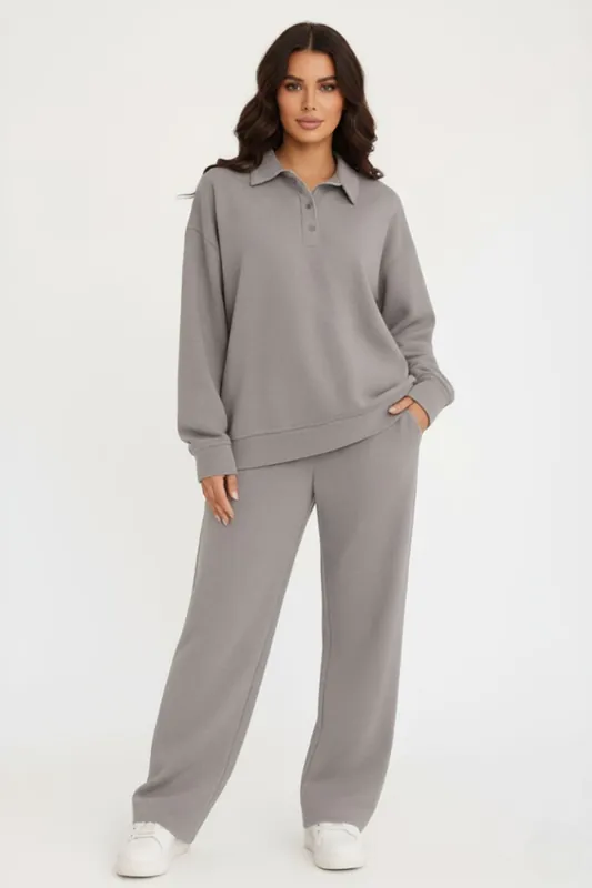 Rugby Top and Straight Leg Trouser Co-ord Set - Interlock - Two Piece