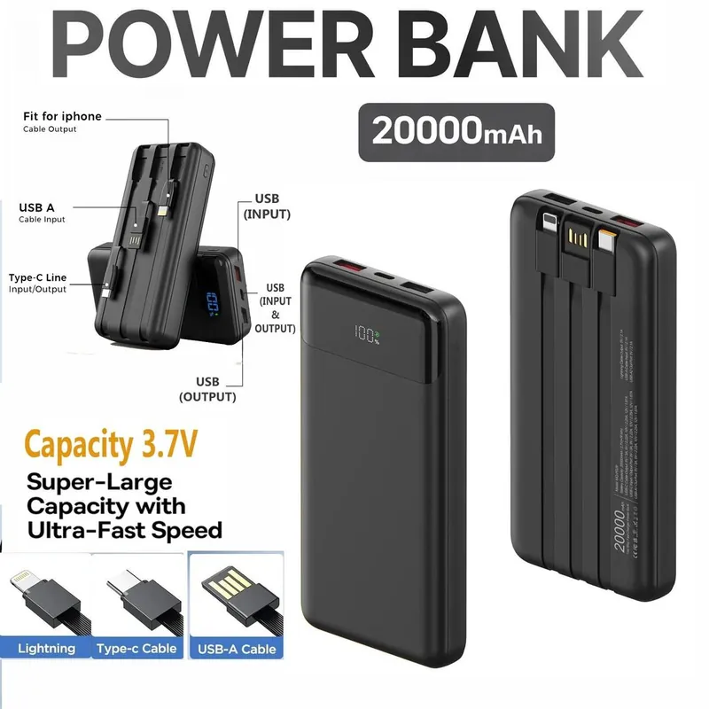 Power Bank Fast Charging 20000mAh, Capacity 3.7V Portable Charger USB - ATEK