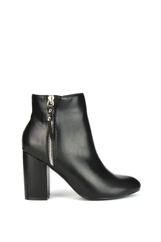 Andrea' Pointed Toe Zip Up Statement High Block Heel Ankle Boots - XY London