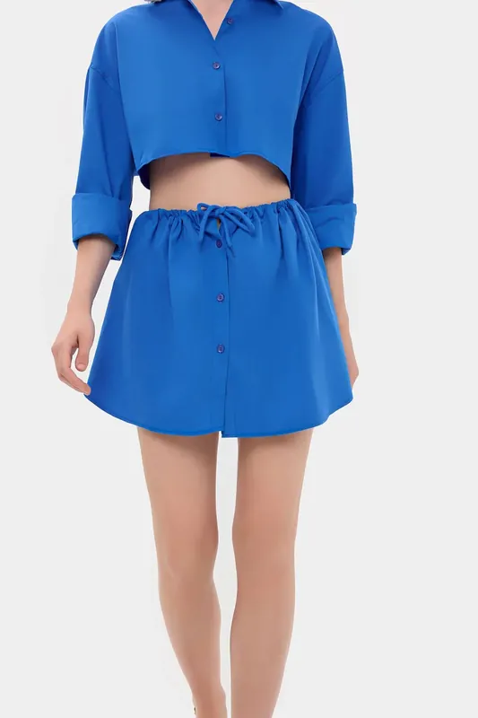 High Waist Drawstring Buttoned Mini Skirt - Hiccup