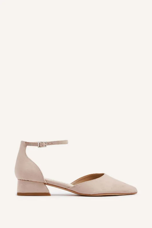 Dolly Wide Fit Nude Faux Suede Low Block Court Heel - Linzi