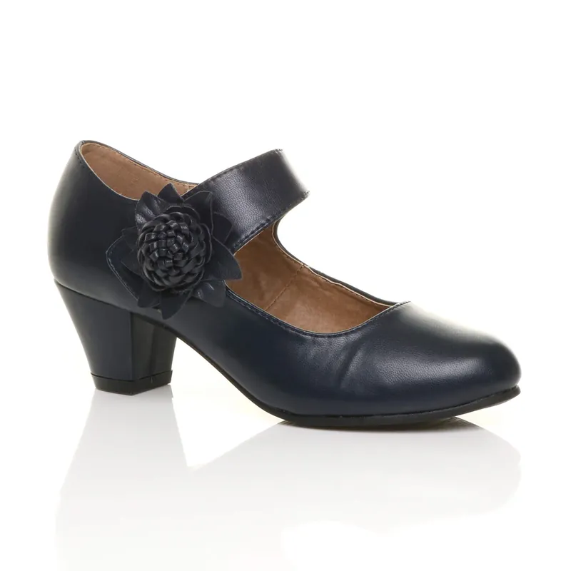Mid Block Heel Mary Jane Comfort Court Shoes - AJVANI
