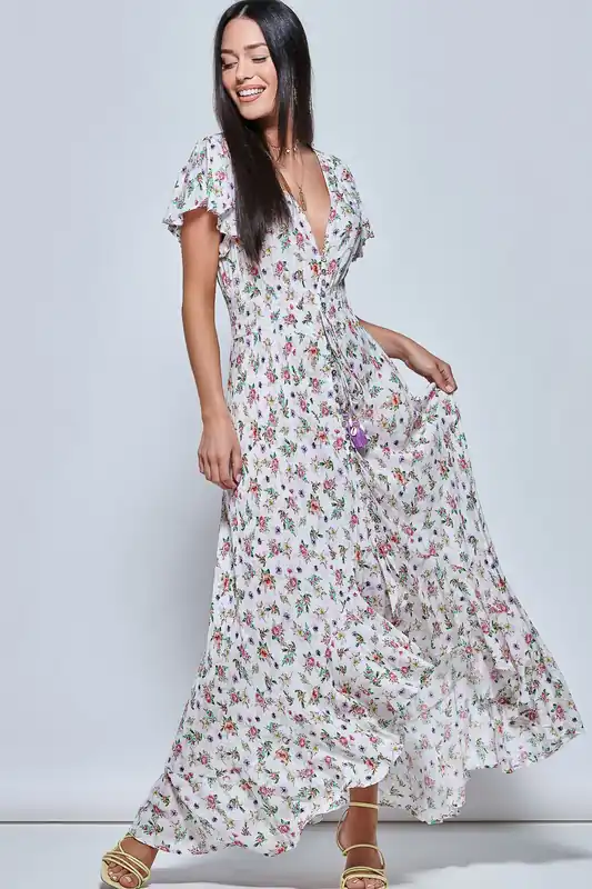 Angel Sleeved High Low Holiday Maxi DresS - Jolie Moi